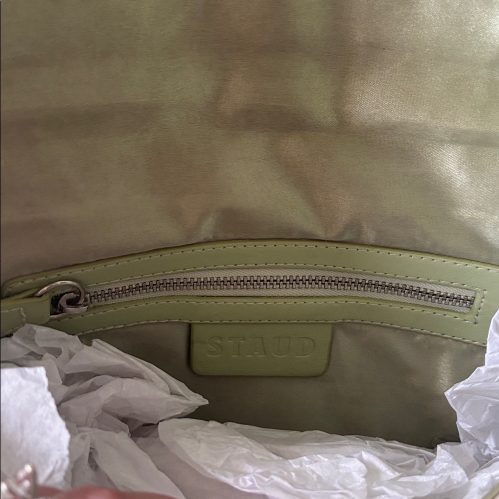 STAUD White Beaded Shoulder Bag with Green Leaves and Orange Floral Accents - Picture 9 of 9